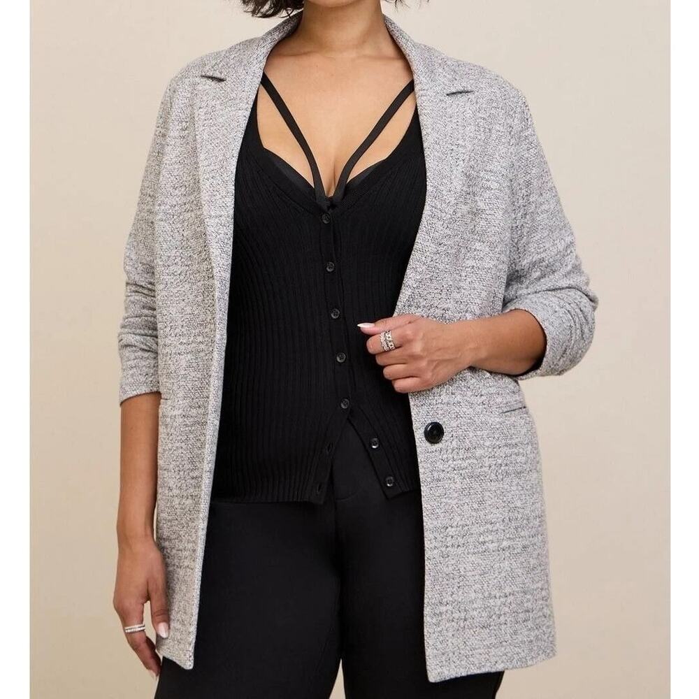 Torrid Textured Boyfriend Knit Trench Blazer 3X Gray Marled Longline Jacket NEW - Picture 7 of 16